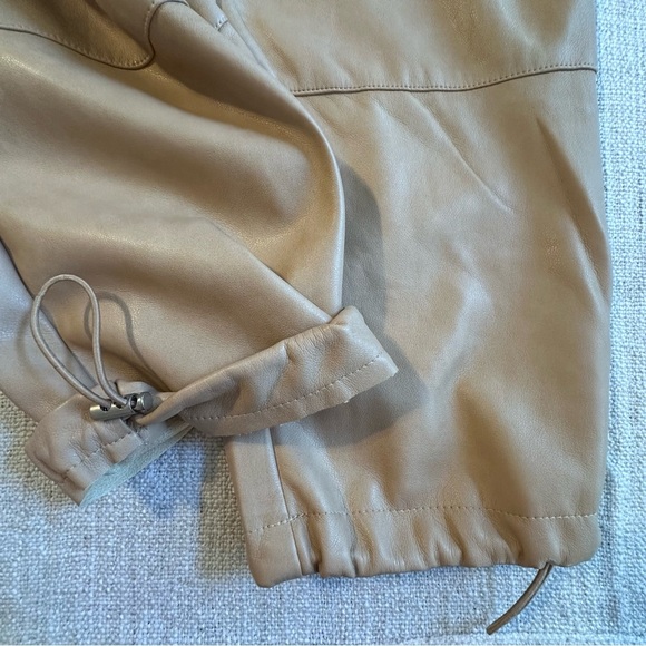 New 7 FOR ALL MANKIND Faux Leather Cargo Pants Vegan Tan Drawstring Ankle Wmn S - Picture 7 of 16